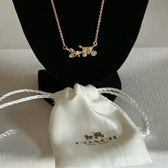 Coach Gold Tone Horse & Carriage Necklace w/ Dust Bag - Picture 6 of 7